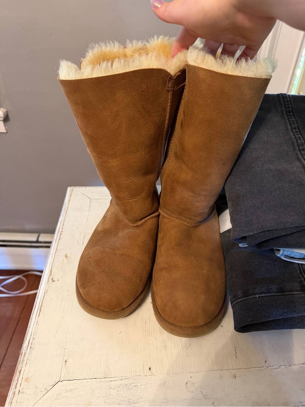 UGG Chestnut Tall Triple Button Sheepskin Boots - Picture 2 of 12